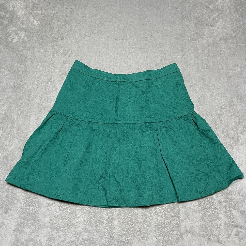 J Crew Skirt Womens 6 Teal Green Floral Fit Flare Embroidered Preppy‎
